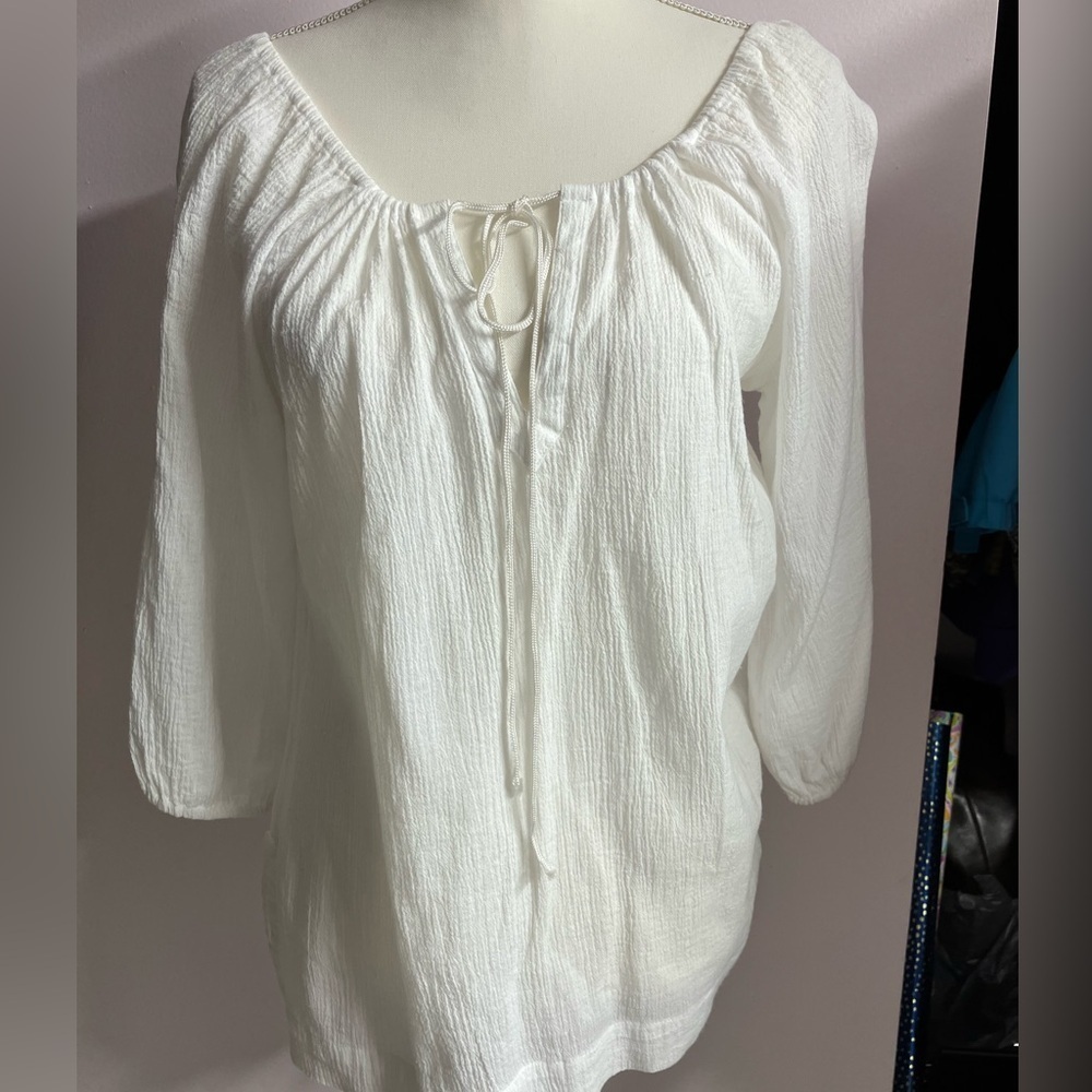 Women’s Peasant/Cottagecore Top, M, White, 3/4 Sleeves, by New York & Co.